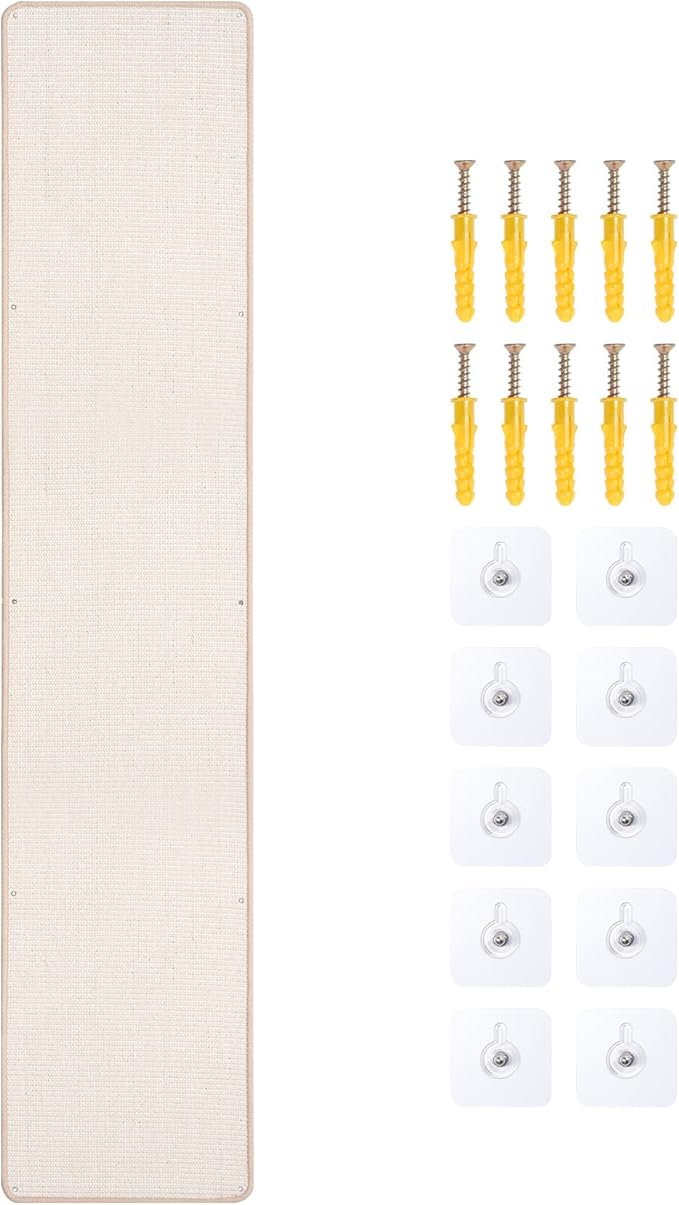 Natural Sisal Cat Scratcher Mat, Wall Scratcher Carpet, Cat Climbing Wall, Large Tall Scratching Post, Sofa Protector, Scratching Mat Pad for Indoor Cats (White, 78.7" Lx15.7 W, 1PC)