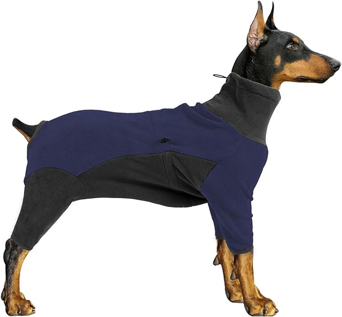 Winter Coat - Warm Fleece Dog Jacket, Windproof Pullover Jumpsuit, Fullbody Pajamas Onesie for Medium Large Dogs (Medium, Blue)