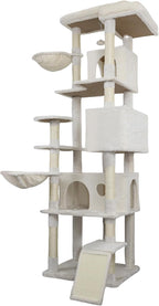 Beige 84in Heavy Duty Cat Tree, Cat Tree Tower for Indoor Cats Large Adult, Extra Cat Tower with 12 Sisal Scratching Post, Large Top Platform, Hammock, Cat Condo for Kittens