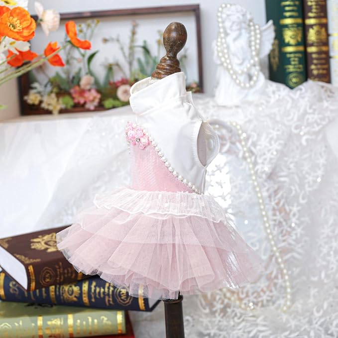 Furbabycare® Elegant Sweet Fashion Puppy Dog Blingbling Princess Skirt Pet Dog Lace Cake Camisole Tutu Dress I-Pink X-Small