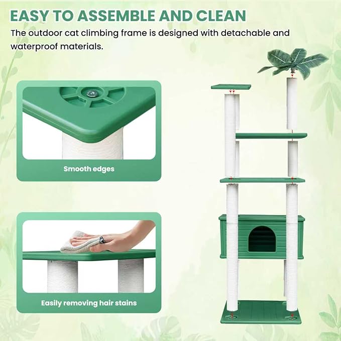 66.5 Inches Tall Outdoor Weatherproof Cat Tower, Multi-Level Cat Tree, Large Cat Condo with PVC Board and Cat Scratching Posts, for Outside and Indoor Cat Houses