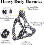 QQPETS Dog Harness Leash Set Adjustable Heavy Duty No Pull Halter Harnesses for Small Medium Large Breed Dogs Back Clip Anti-Twist Perfect for Walking (M(19"-26" Chest Girth), Black Plaid)