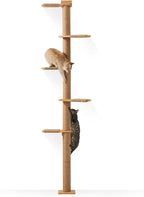 FUKUMARU Wall-Mounted Cat Tree for Small & Medium Cats, 5-Tier Tall Cat Climbing Tower with Scratching Post, Indoor Cat Wall Shelves for Climbing, Scratching & Lookout