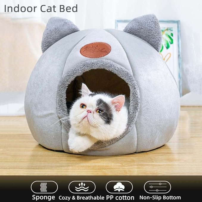 Cat Beds for Indoor Cats, Cozy Cat Cave Bed Dog House Cats Tent with Removable Cushion Pillow, Soft Warm Pet House Puppy Bed, Cute Pet Nest for Kitten Small Dog (Gray, XL-15.75x15.75x15.75 Inches)
