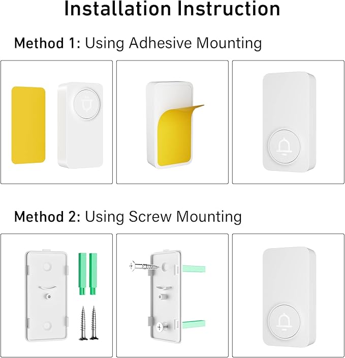 SECRUI Wireless Doorbell 2 Buttons - Hassle-Free Installation, 1000ft Range, Adjustable Volume, Waterproof Design, 32 Melodies - White