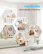 Hey-brother Cat Tree, 53 inch Cat Tower for Indoor Cats, Cat House with Padded Platform Bed, Toy Balls, Large Cozy Condo, Hammocks and Sisal Scratching Posts, Beige MPJ019-SM