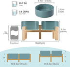 SPUNKYJUNKY Elevated Dog Bowls Ceramic, 6.1'' Dogs and Cat Food Water Bowls Raised with Non-Slip Bamboo Stand for Medium Sized Breed Microwave Dishwasher Safe - 28.7 OZ,Dark Green