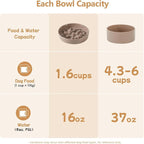 Ceramic Raised Slow Feeder Dog Bowl Set, Elevated 7.3inch Bowl and 8.2inch Slow Pet Food Dish with Wooden Stand for Medium and Large Dog (2 x Brown Coffee+ Stand)