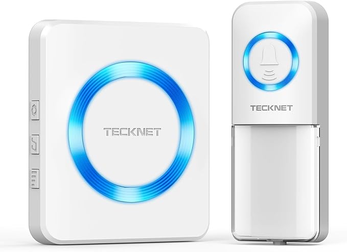TECKNET Wireless Doorbell, Door Bell 0-120dB, Plug-In Doorbells 1300ft Range, Classroom Doorbell IP65 Waterproof, 60 Chimes & 5 Volume Levels, LED Light for Home Kids Classroom Hearing Impaired, white