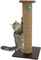 Kitty City Tall Sisal Cat Scratching Post, 32” Durable Scratcher with Sturdy Base & Hanging Jingle Toy, Easy Assembly, Furniture Protection for Indoor Cats - Brown