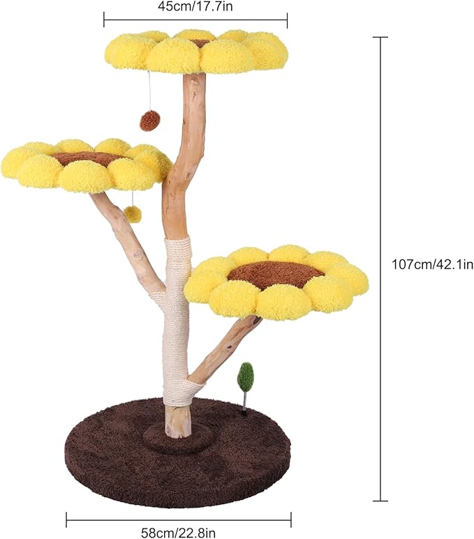 Generic Sunflower Cat Tree with Scratching Post Anti-Slip Climbing Frame Pet Bed Tower