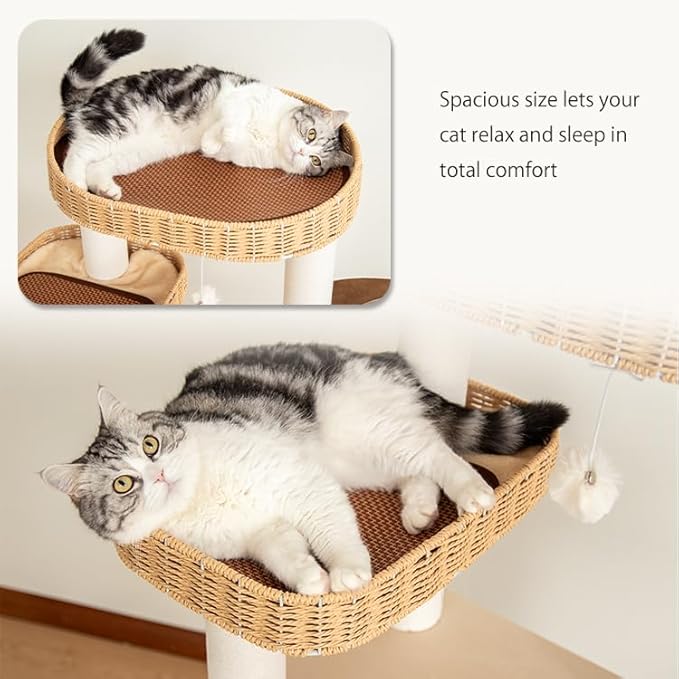 Modern Cat Tree for Large Cats, 48-Inch Tall Cat Tree Tower with Wide Shelves Cotton Scratching Posts, Super Sturdy Base, Cozy Perches, and Interactive Toys for Indoor