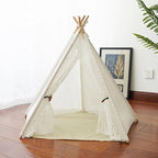 Dog Cat Teepee Tent Bed,Portable Pet Teepee for Small Animals Removable & Washable,Indoor Dog House with Cozy Cushion,Cat Teepee for Indoor Cats,Bunny Tent Outdoor (White Lace, L)