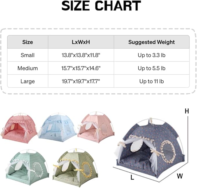 Selena Cat Bed Tents Dog House Indoor Outdoor Lace Mesh Breathable Windows Door Curtains Removable Portable Nest Teepe House (Medium,Pink(Ruffled Teim))