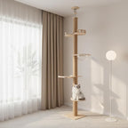 XIJIE 4 Tier Floor to Ceiling Cat Trees Tower, Adjustable Height(100.4-104.3")-Large Cat Tree Climbing Floor-to-Ceiling Post Tower Cat w/Sisal Rope Scratching Post, for Indoor Outdoor Cat Scratching