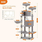 70 inch Sturdy Cat Tree for Indoor Cats Extra Large Cat Tower with Scratching Post, Hammock, Cat Condo for Adult Cats Kittens