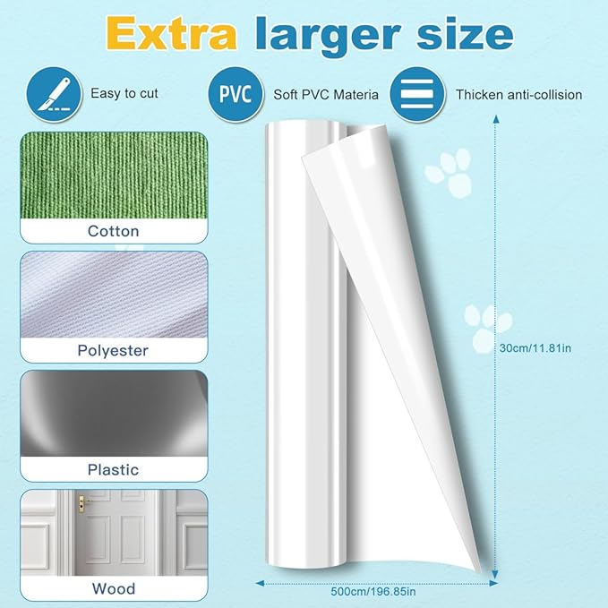 Cat Scratch Furniture Protector, 11.8"x196.8" Couch Protector from Cat Claws Cat Scratch Deterrent Furniture Protectors, Single-Sided Sticky Clear Cat Scratch Protector for Furniture Door Walls