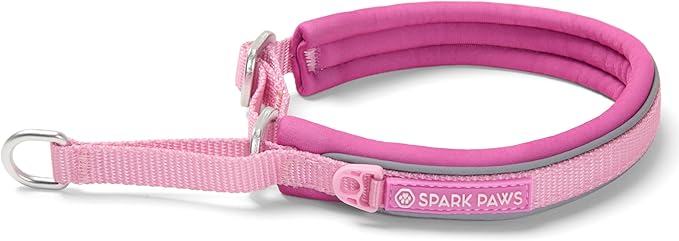 Spark Paws Martingale Dog Collar – Cushioned Slip-On Training Collar, Heavy Duty, Safety-Tested No-Buckle Collar for Medium & Large Dogs - Pink - A