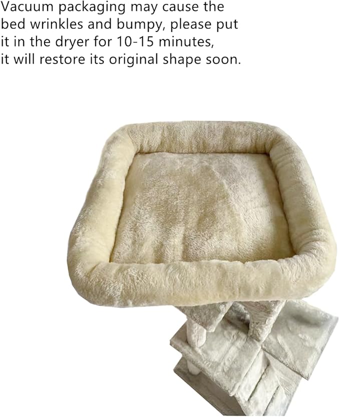 SHENGOCASE Cat Tree Tower Accessories Replacement Parts Top Cushion Bed Cover for Cat Perch with Elastic Band (11.8" x 15.7", Beige)