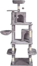 Happybuy Cat Tree for Indoor Cats, 68.5" Cat Tower with 2 Cat Condos, Sisal Scratching Post, Hammock, Top Perch, Jumping Platforms, Large Cat Furniture Activity Center with Hang Ball, Light Grey