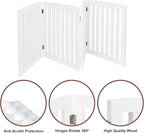 ZENY 24 Inch Pet Dog Gate, Foldable Freestanding Dog Door 4 Panel, White Wooden Z Shape Step Over Pet Fence for Entryway, Stairs, Doorway, White
