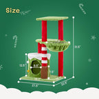 Christmas Decorations, Christmas Cat Tree Tower, 31.5 inch Cat Furniture with Condo & Hammock, Scratching Post for Indoor Cats, Green Red White Cat Tree with Massage Brush (31.5 in Christmas)