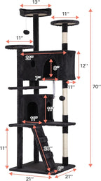 Cat Tree with Scratching Post,Cat Tower House for Indoor Large Adult Cats Kittens,21x21x70in Multi-Level Activity Cat Cando Furniture,Dark Grey