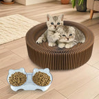 Cat Bed Scratcher Lounge - Cardboard Collapsible Pet Scratching Pad, Round Cat Scratch Nest for Indoor Big Large Kitty Kitten
