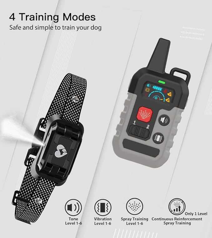 Citronella Dog Training Collar with Remote, 4 Modes Beep/Vibration/Spray/Spray Enhancement, Humane Safe Rechargeable Dog Bark Collar, IPX6 Waterproof Spray Collar, Range 300m 【Only Work with Remote】