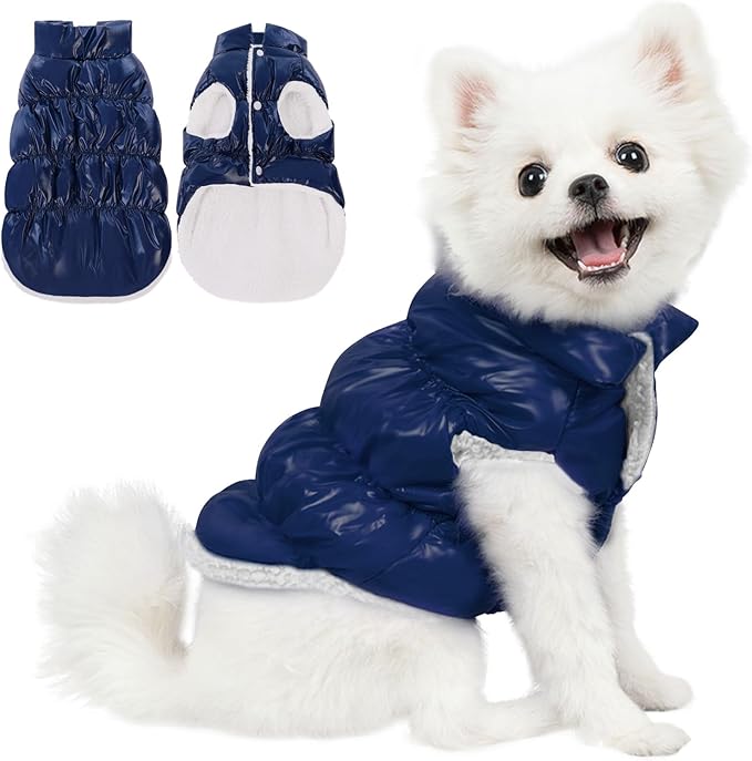 AOFITEE Dog Winter Coat, Waterproof Dog Jacket, Warm Small Dogs Coat, Fleece Dogs Puffer Jacket, Windproof Pet Snowsuit, Cozy Female Male Pet Snow Jackets Fleece Vest with Snap Closure, Silver, M