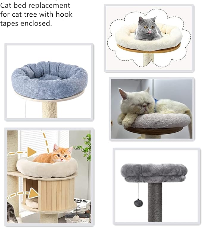 SHENGOCASE 18“ Fluffy Faux Fur Cat Tree Tower Replacement Bed Cushion Pillow with Hook Tapes, Round Donut Cuddler Cat Dog Bed for Desk Table