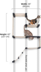 Catastrophic Creations Deluxe Cat Fort Cat Tower – Cat Condo Fort w/Escape Hatch, 4 Cat Hammocks, & Cat Scratching Post – Durable Bamboo Cat Wall Furniture - Wall Mounted Cat Tree for Indoor Cats