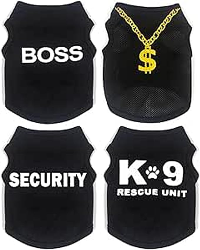 4 Pack Chihuahua Clothes Dog Clothes for Small Dogs Black Puppy Clothes Soft Chihuahua Clothes K9 Security Pattern Dog Shirt Summer Pet Clothing (Small)