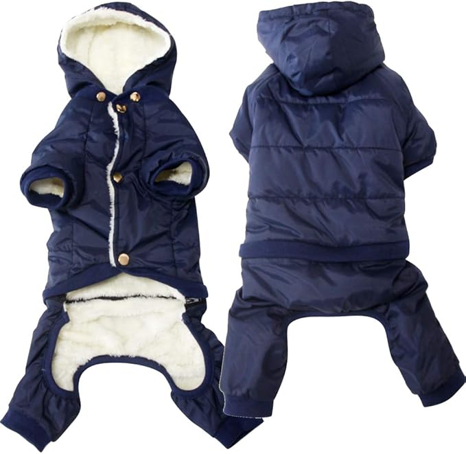 Fleece Lined Dog Coat with Detachable Hood and Detachable Hind Legs,Warm Puppy Jacket in Winter(Blue XS)