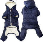 Fleece Lined Dog Coat with Detachable Hood and Detachable Hind Legs,Warm Puppy Jacket in Winter(Blue XL)