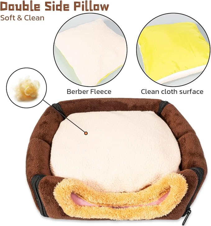 Pet Soft Guinea Pig & Rabbit Cozy Hideout House - Small Animal Bed for Guinea Pigs, Rabbits, Hamsters, Rats & Chinchillas Cave Bed (Coffee)