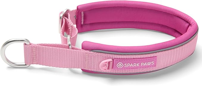 Spark Paws Martingale Dog Collar – Cushioned Slip-On Training Collar, Heavy Duty, Safety-Tested No-Buckle Collar for Medium & Large Dogs - Pink - C
