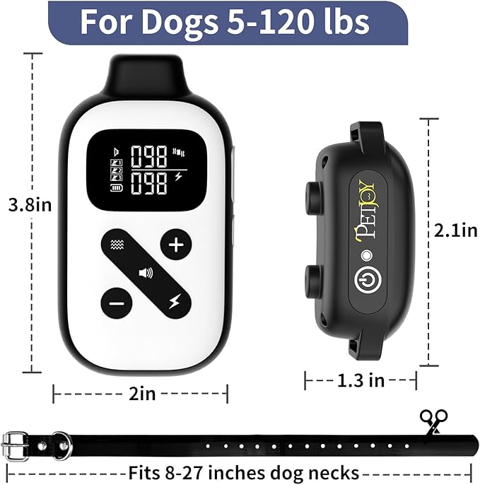PetJoy Bark Collar with Remote, Bark and Training Collar Combo, Shock Collar for Large Dogs, Auto Bark Collar - Shock, Vibration, Beep and Auto Mode (Level 1-5), Remote Range 2800 Ft