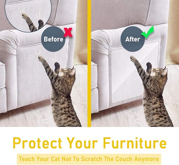 Cat Scratcher for Indoor Cats - 12x17 Inches, 8 PCS Furniture Protector, Wide Double Side Anti-Scratch Deterrent Tape, Pet Scratch Pad for Pretector Couch, Door, Wall, Carpet