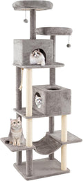 PETSITE 81 Inches Tall Modern Cat Tree, Multi-Level Cat Tower with Sisal Scratching Posts, 2 Private Condos, 2 Hanging Jingling Ball, Hanging Sisal Rope, 2 Top Perches, and Multiple Jumping Platforms