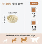 Ceramic 1.2 Cup Dog Bowl Slow Feeder, 7.3 inch Slow Pet Food Dish for Medium and Small Dog, Stop Bloat, Preventing Choking(Single Bowl, Light Yellow)