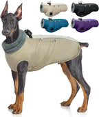 IDOMIK Warm Dog Coat with Harness, Waterproof Reflective Dog Jackets for Small Medium Large Dogs, Fleece High Collar Winter Jacket with Zipper, Pet Winter Snowsuit Clothes for Cold Weather,Khaki XL