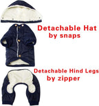 Fleece Lined Dog Coat with Detachable Hood and Detachable Hind Legs,Warm Puppy Jacket in Winter(Blue XL)