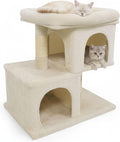 Tangkula Small Cat Tree for Indoor Cats, 25.5 Inch Cat Tower with Sisal Scratching Posts, 2 Large Cat Condos with Padded Top Perch, Modern Cat Climbing Furniture for Adult Cats & Kittens (Beige)