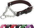 Martingale Collar for Dogs No-Pull Adjustable Training Collar with Stainless Steel Chain - Genuine Leather Anti-Slip Design for Small,Medium,Large Breed Dogs - Brown (M)