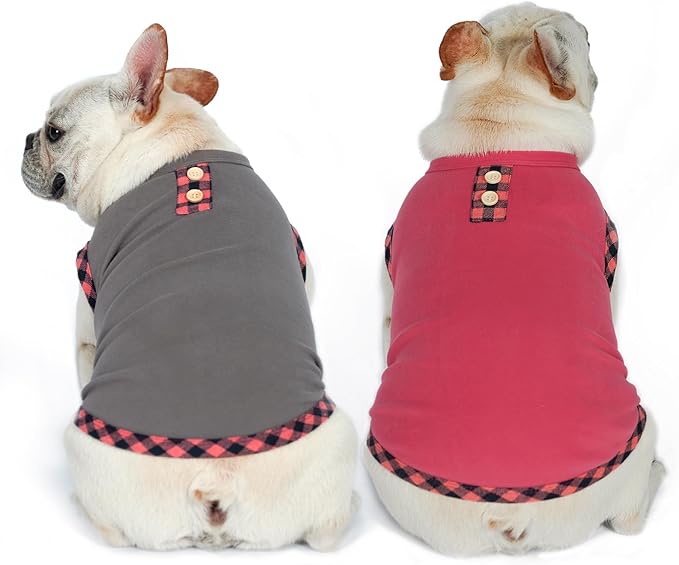 KYEESE Dog Shirt, Lightweight Velvet 2Pack, Soft Stretchy Fleece, Sleeveless, for Small Dogs, Medium, Grey+Pink