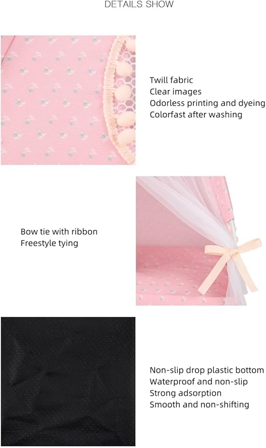 Selena Cat Bed Tents Dog House Indoor Outdoor Lace Mesh Breathable Windows Door Curtains Removable Portable Nest Teepe House (Small,Pink(Flower))