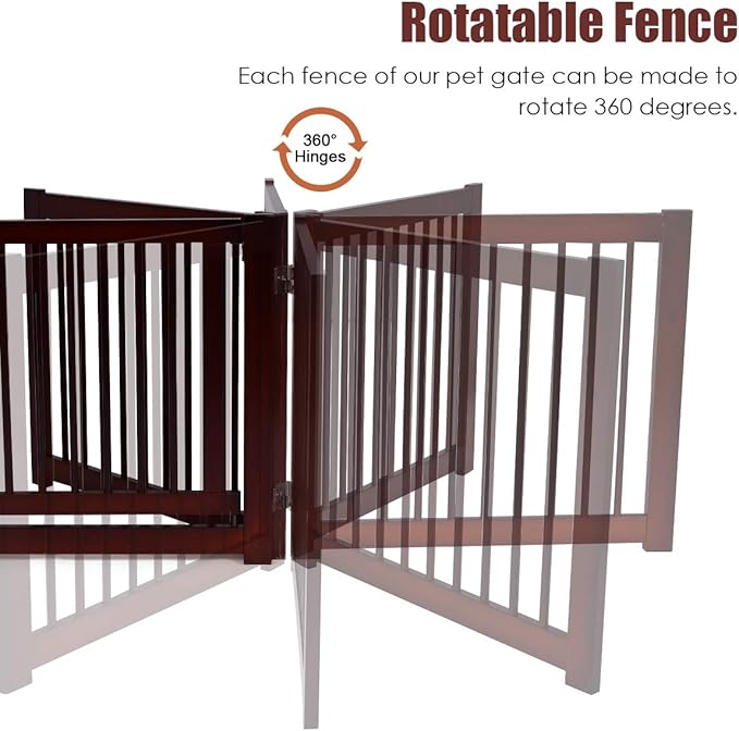 Giantex Freestanding Pet Gate with Door, 24inch 3 Panels Wooden Dog Gate with Walk Through Door, Foldable Pet Safety Puppy Fence Adjustable Pen for House Doorway Stairs