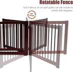 Giantex Freestanding Pet Gate with Door, 24inch 3 Panels Wooden Dog Gate with Walk Through Door, Foldable Pet Safety Puppy Fence Adjustable Pen for House Doorway Stairs