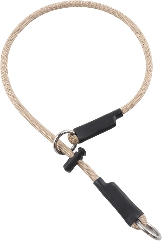 Slip Collar for Dog – 5/16” High-Strength Nylon Rope Pet Slip Collars with Spring-Loaded Adjustable Stopper for Small, Medium Dogs (Khaki, 22 inch)